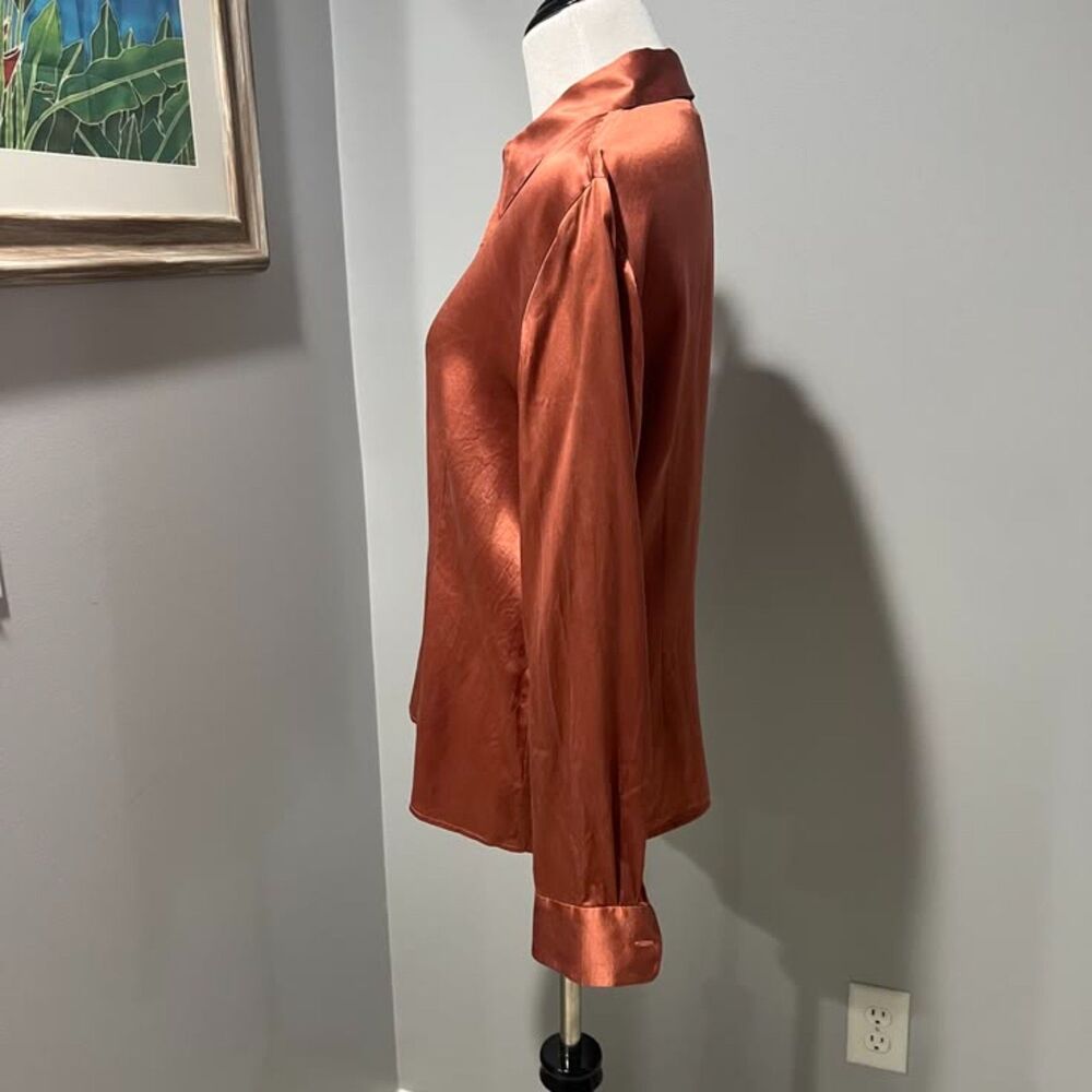 Caslon Rust Copper Pointed Collar Silk Long Sleeve Button-Down Blouse Top Medium - Picture 4 of 12
